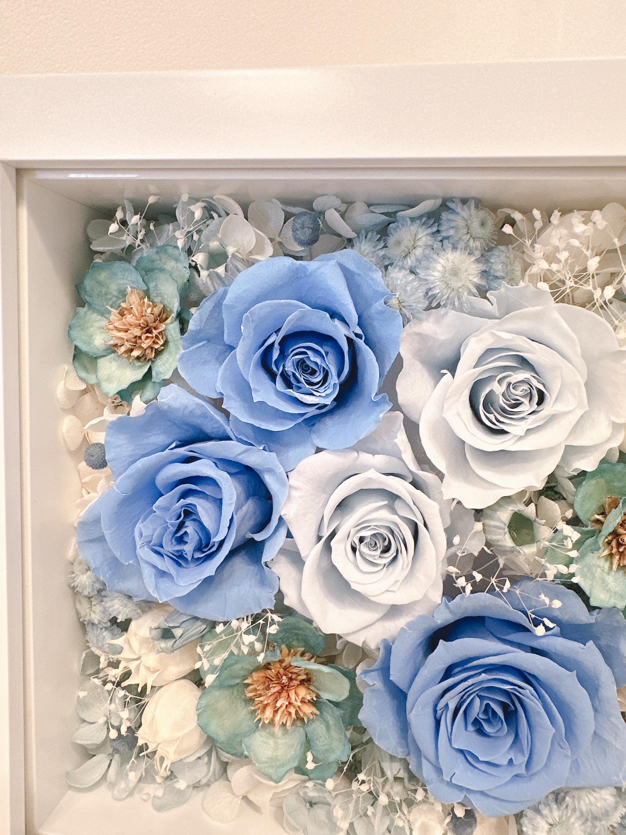 【出産祝い・男の子】フォトフレーム BOXアレンジ 写真立て バラ ブルー 青 結婚祝 誕生祝 記念日 ベビーギフト | 7枚目